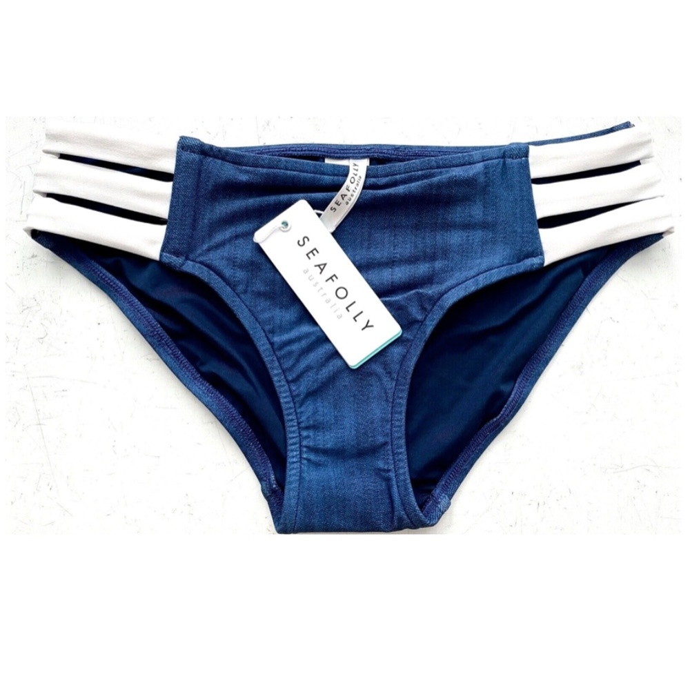 Seafolly Block Party Bikini Bottom with White Strappy Sides